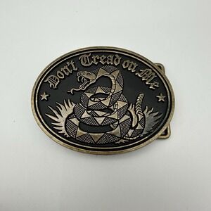 Vintage Don't Tread On Me Gadsden Flag Snake Belt Buckle Bronze Black Enamel Dad